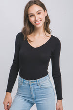 Load image into Gallery viewer, Victoria V Neck Long Sleeve Bodysuit - Black
