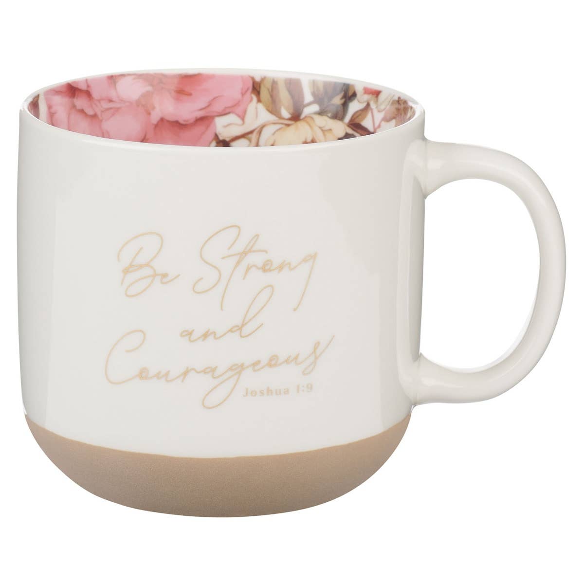 Faith Mug White Floral Strong & Courageous Josh. 1:9