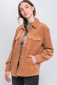 Claudia Corduroy Button Down Shackett With Pockets - Camel