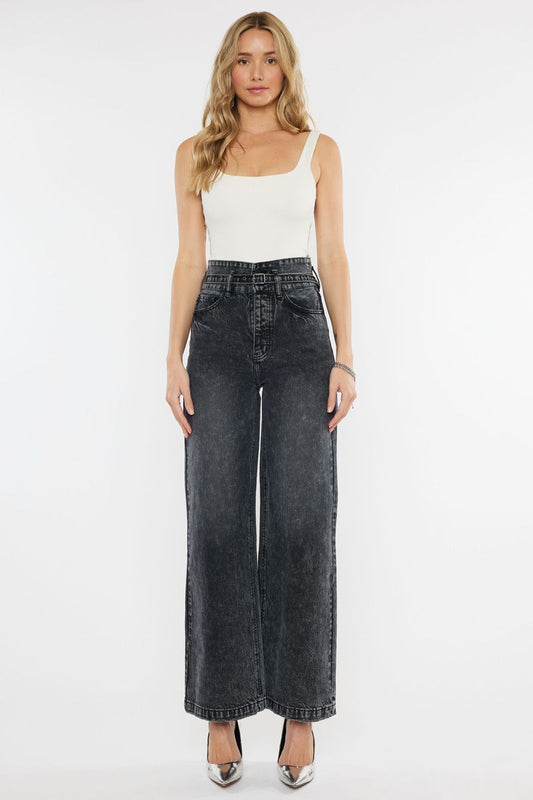 KanCan Zinc Ultra High Rise Belted 90's Wide Leg Jeans