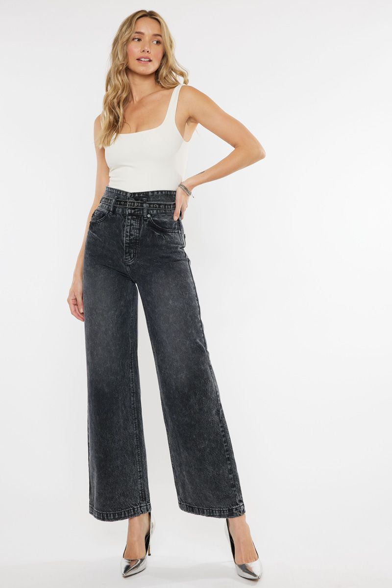 Kan Can Zinc Ultra High Rise Belted 90's Wide Leg Jeans