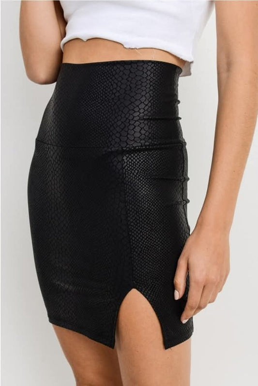 Snakeskin Pleather High Waiste Mini Skirt
