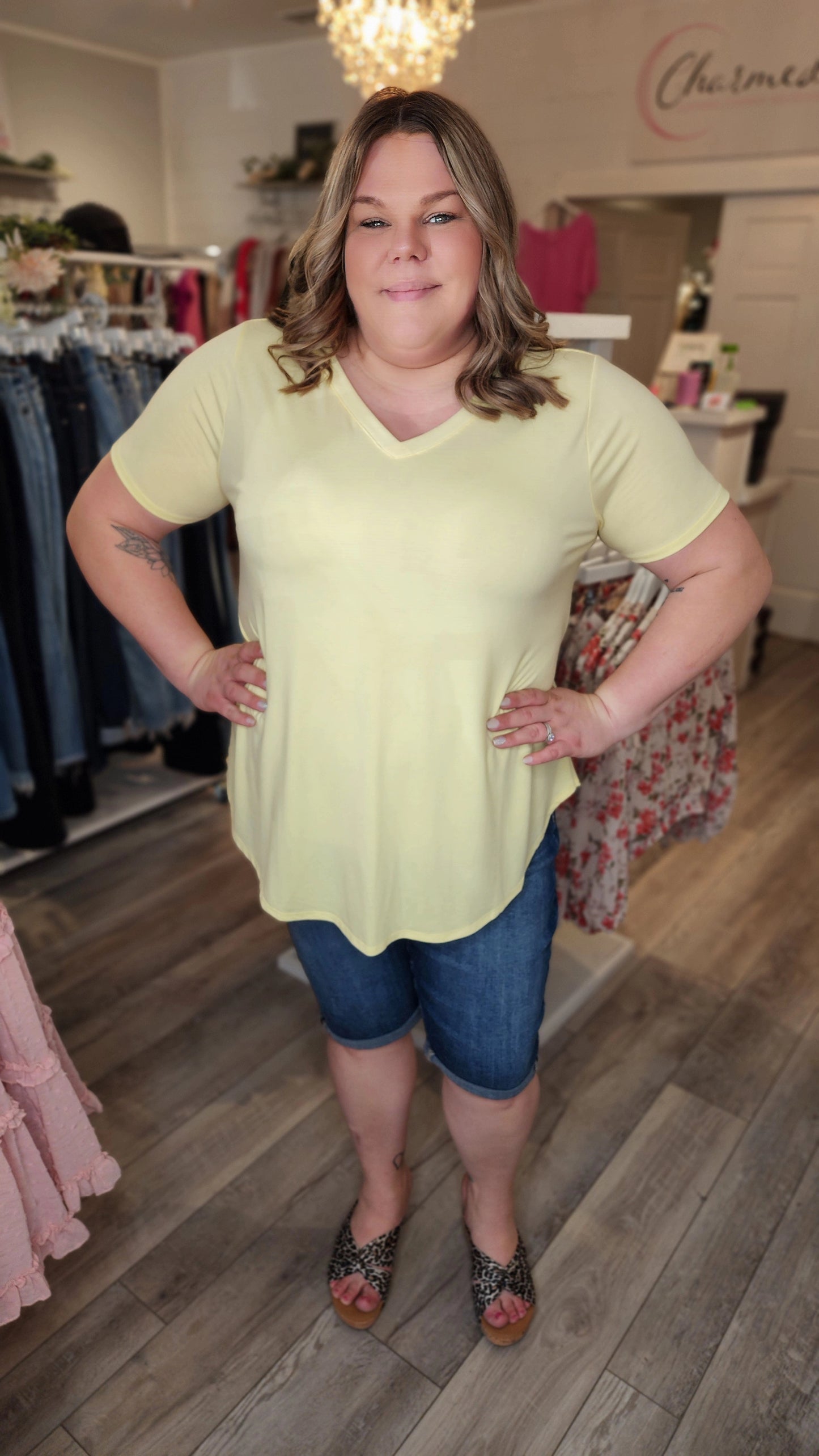Relaxed Fit V-Neck Plus Tee - Lemon Meringue