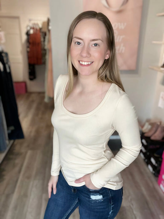 Hold Tight Ribbed Scoop Neck Long Sleeve Tee