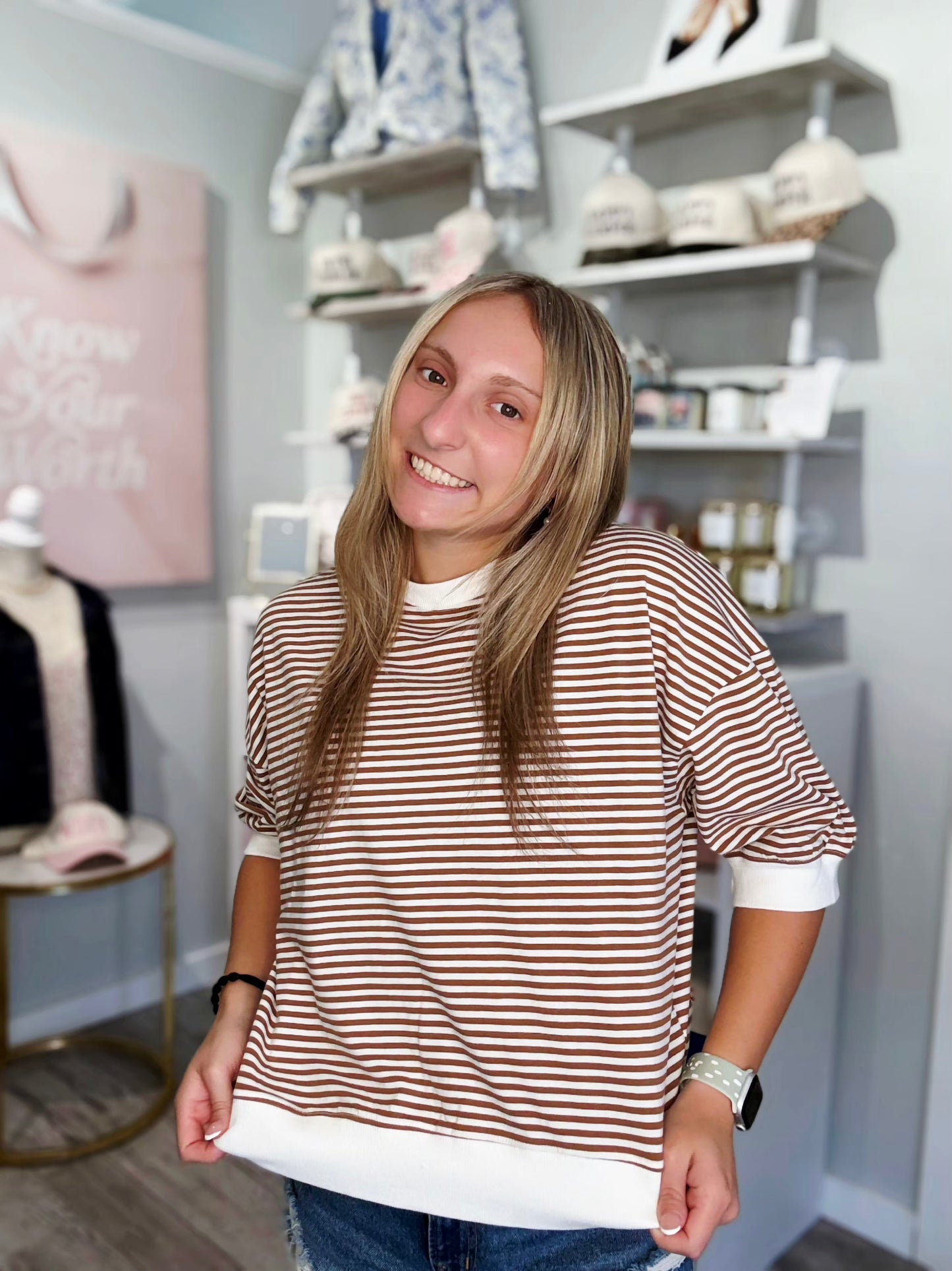 Coffee Date Striped Pullover