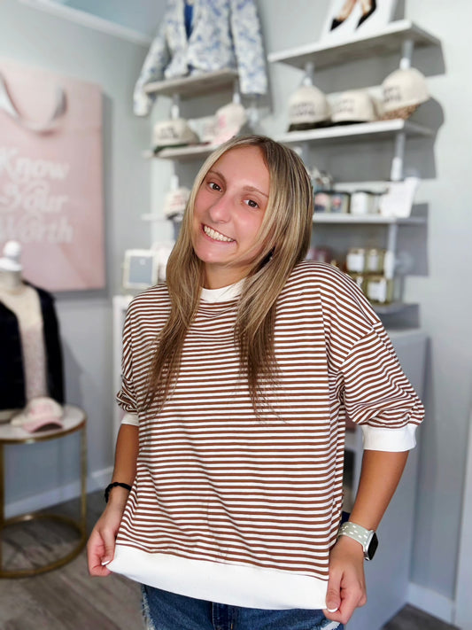 Coffee Date Striped Pullover