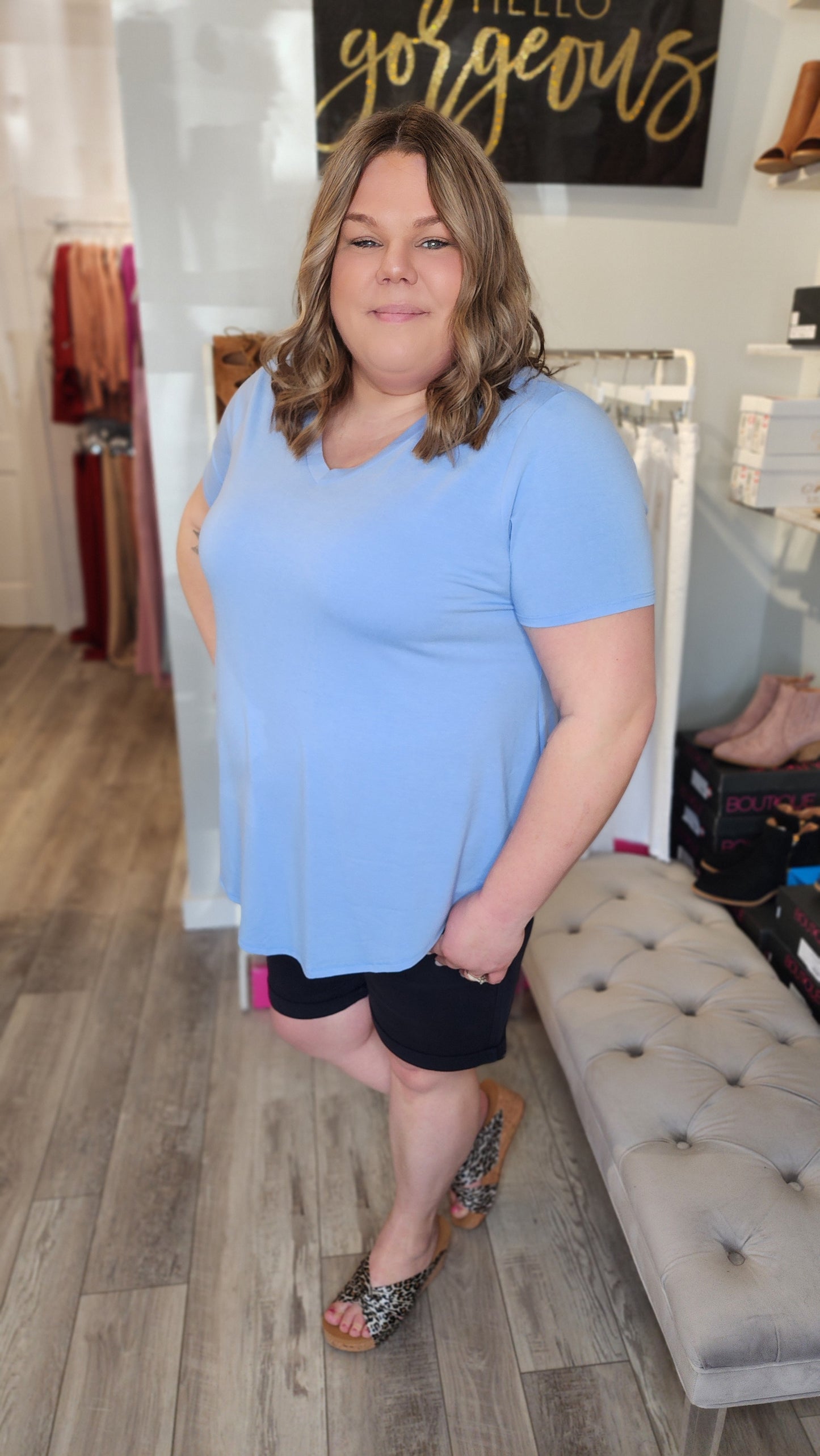 Relaxed Fit V-Neck Plus Tee - Spring Blue