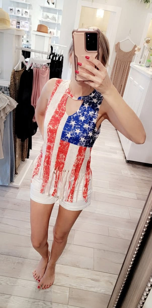 American Flag Tassel Tank