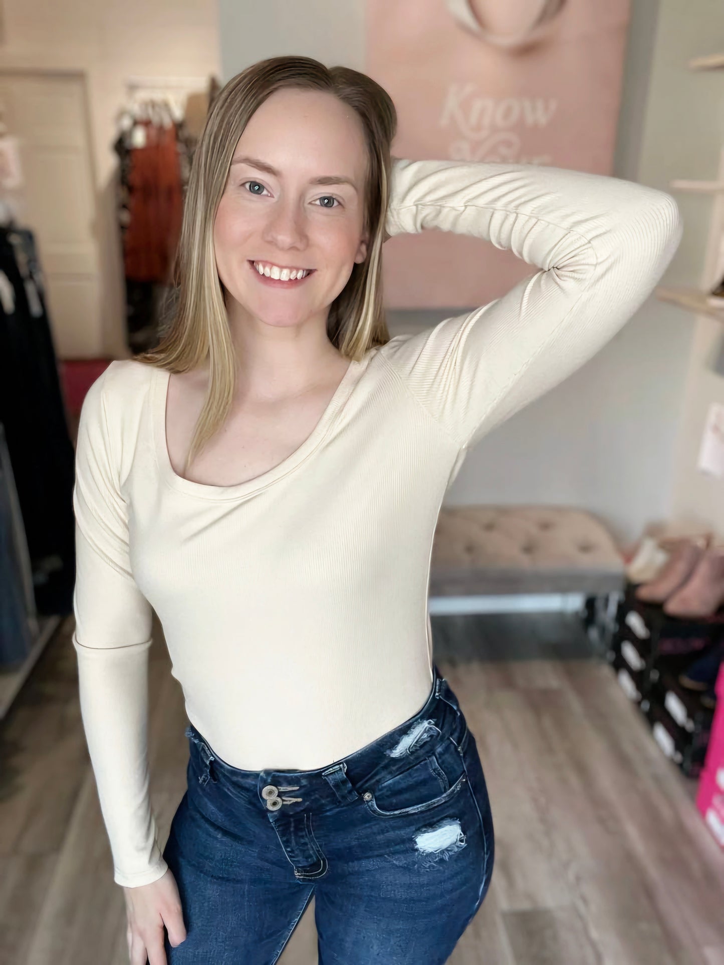 Hold Tight Ribbed Scoop Neck Long Sleeve Tee