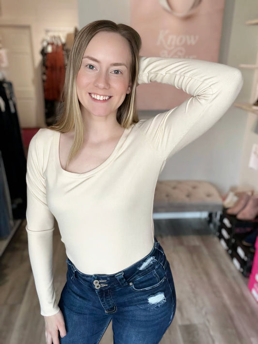 Hold Tight Ribbed Scoop Neck Long Sleeve Tee