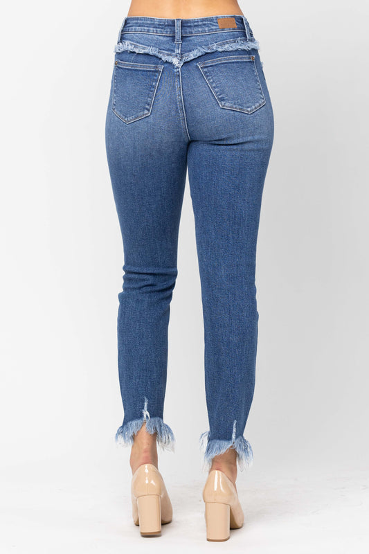 Judy Blue Highrise Fringed Slim Jeans