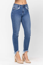 Load image into Gallery viewer, Judy Blue Highrise Fringed Slim Jeans
