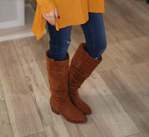 Hannah Stretch Suede Boots - Chestnut