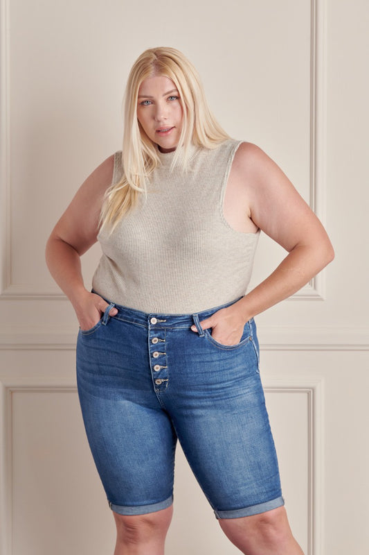 KanCan High Rise Cuffed Bermuda Shorts