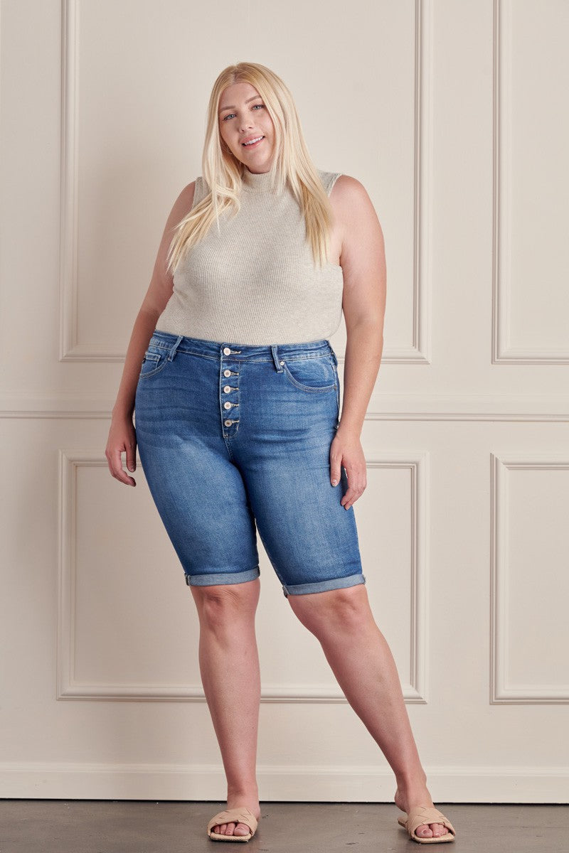 KanCan High Rise Cuffed Bermuda Shorts